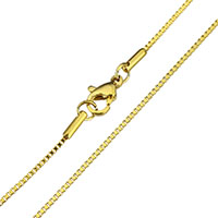 Acier inoxydable Nekclace chaîne, Placage de couleur d'or, chaîne de boîte, 1mm, Longueur:Environ 20 pouce, 5Strandstoron/lot, Vendu par lot