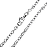 Stainless Steel Chain Necklace, oval chain, original color, 5x4x1mm, Length:Approx 24 Inch, 5Strands/Lot, Sold By Lot
