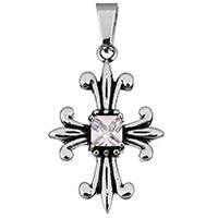Stainless Steel Cross Pendants fleur-de-lis cross with cubic zirconia & blacken Approx Sold By PC