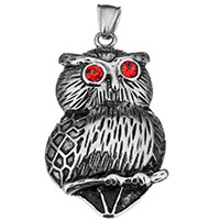 Stainless Steel Animal Pendants, Owl, with rhinestone & blacken, 31x54x7mm, Hole:Approx 5x8mm, Sold By PC