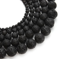 Natürliche Lava Perlen, rund, verschiedene Größen vorhanden, Bohrung:ca. 1mm, verkauft per ca. 15 ZollInch Strang