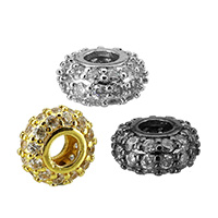 Cubic Zirconia Micro Pave Brass Beads, Rondelle, plated, micro pave cubic zirconia, more colors for choice, nickel, lead & cadmium free, 4x8x8mm, Hole:Approx 2.7mm, 10PCs/Lot, Sold By Lot