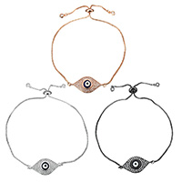 Evil Eye Jewelry Bracelet, Brass, plated, box chain & micro pave cubic zirconia & for woman & enamel, more colors for choice, nickel, lead & cadmium free, 28x13.5mm, 1x1mm, Length:Approx 10 Inch, 3Strands/Lot, Sold By Lot