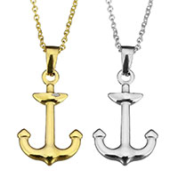 Stainless Steel Jewelry Necklace, Anchor, plated, nautical pattern & oval chain & for woman, more colors for choice, 16.5x26mm, 1.5mm, Sold Per Approx 18 Inch Strand