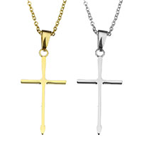 Stainless Steel Jewelry Necklace, Cross, plated, oval chain & for woman, more colors for choice, 17x33.5mm, 1.5mm, Sold Per Approx 18 Inch Strand