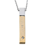 Stainless Steel Jewelry Necklace, Rectangle, plated, oval chain & with letter pattern & for woman & with cubic zirconia & two tone, 6x37mm, 1.5mm, Sold Per Approx 18 Inch Strand