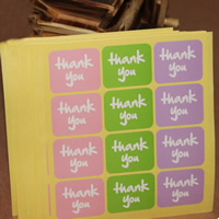 Sealing Sticker, Paper, Rectangle, word thank you, sticky, 38x32mm, 100Sets/Bag, 12PCs/Set, Sold By Bag
