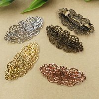 Hair Clip Findings, Brass, with Iron, Flower, plated, more colors for choice, nickel, lead & cadmium free, 28x55mm, 10PCs/Bag, Sold By Bag