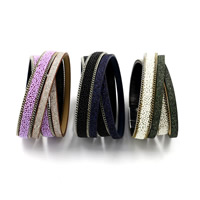 PU Cord Armbånd, med Glas Seed Beads & Zinc Alloy, forgyldt, for kvinde & 2-streng & farverig pulver, flere farver til valg, 15mm, Solgt Per Ca. 14.7 inch Strand
