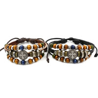 Unisex Bracelet Cowhide with Linen & Wood & Zinc Alloy plated adjustable Sold Per Approx 7.2 Inch Strand