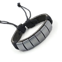 Unisex Bracelet Cowhide with Linen & Non Magnetic Hematite adjustable 12mm Sold Per Approx 8.2 Inch Strand