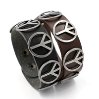 Unisex Armband, Kuhhaut, mit Zinklegierung, Frieden Logo, metallschwarz plattiert, einstellbar, keine, 22mm, verkauft per ca. 9.2 ZollInch Strang