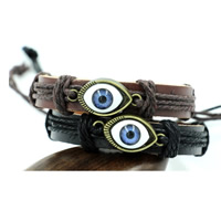Evil Eye Jewelry Bracelet Cowhide with Linen & Resin & Zinc Alloy antique bronze color plated Unisex & adjustable 12mm Length Approx 6.8 Inch Approx Sold By Lot