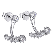 925 Sterling Silver Split Earring, for woman & with cubic zirconia, 10.50x12mm, 5Pairs/Lot, Sold By Lot