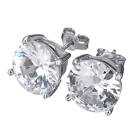 925 Sterling Silver Stud Earring Flat Round for woman & with cubic zirconia 10mm Sold By Lot