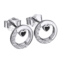 925 Sterling Silver Stud Earring, Donut, för kvinna & emalj & med cubic zirconia, 8mm, 5Pairs/Lot, Säljs av Lot