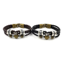 Unisex Bracelet, PU Leather, with Non Magnetic Hematite & Tibetan Style, plated, 2-strand, more colors for choice, 12mm, Sold Per Approx 8.2 Inch Strand