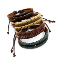 Unisex Bracelet, Cowhide, with Waxed Nylon Cord, adjustable, more colors for choice, 5mm, Sold Per Approx 7.6 Inch Strand