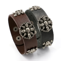 Unisex Bracelet Cowhide with Zinc Alloy Skull plumbum black color plated 22mm Sold Per Approx 9.2 Inch Strand