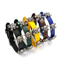 Unisex Bracelet, Cowhide, with Tibetan Style, Skull, plated, adjustable, more colors for choice, 10mm, Sold Per Approx 9.8 Inch Strand