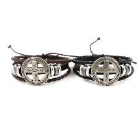 Unisex Bracelet, Cowhide, with Waxed Nylon Cord & PU Leather Cord & Non Magnetic Hematite & Tibetan Style, plated, adjustable & 3-strand, more colors for choice, Sold Per Approx 7 Inch Strand