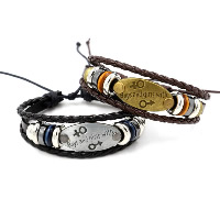 Unisex Bracelet, Cowhide, with Waxed Nylon Cord & PU Leather Cord & Non Magnetic Hematite & Wood & Tibetan Style, plated, adjustable & with letter pattern & 3-strand, more colors for choice, Sold Per Approx 7 Inch Strand