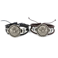 Unisex Bracelet Cowhide with Waxed Nylon Cord & PU Leather Cord & Non Magnetic Hematite & Zinc Alloy Flower plated adjustable Sold Per Approx 7 Inch Strand