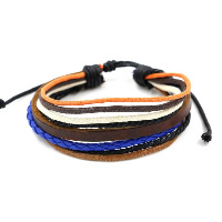 Unisex Bracelet, PU Leather, with cowhide cord & Waxed Nylon Cord, adjustable & multi-strand, Sold Per Approx 7.3 Inch Strand