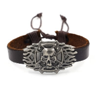 Unisex Bracelet, Cowhide, with Waxed Nylon Cord & Tibetan Style, Skull, plumbum black color plated, adjustable, 12mm, Sold Per Approx 7 Inch Strand