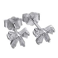 925 Sterling Silver Stud Earring, Bowknot, for woman & with cubic zirconia, 7x5.50mm, 5Pairs/Lot, Sold By Lot