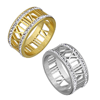 El anillo de dedo unisex, acero inoxidable, con Arcilla analiar de diamantes de imitación AB, chapado, con número romano & unisexo & diverso tamaño para la opción, más colores para la opción, 9mm, Vendido por UD