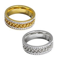 El anillo de dedo unisex, acero inoxidable, con Arcilla analiar de diamantes de imitación AB, chapado, unisexo & diverso tamaño para la opción, más colores para la opción, 7mm, Vendido por UD