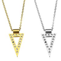 Stainless Steel Jewelry Necklace, Triangle, plated, oval chain & for woman & with cubic zirconia, more colors for choice, 12x24mm, 2mm, Sold Per Approx 18 Inch Strand