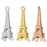 Messing Schmuck Anhänger, Eiffelturm, plattiert, Hohe Qualität überzogen und verblassen nie, keine, frei von Nickel, Blei & Kadmium, 6x22x7mm, Bohrung:ca. 1.5mm, 50PCs/Tasche, verkauft von Tasche