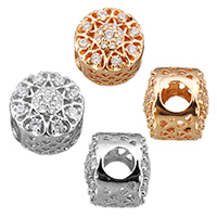 Cubic Zirconia Micro Pave Brass European Beads, Rondelle, plated, high quality plated & micro pave cubic zirconia & hollow, more colors for choice, nickel, lead & cadmium free, 11x10x11mm, Hole:Approx 4mm, 10PCs/Bag, Sold By Bag