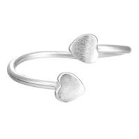 Brass Cuff Finger Ring, Heart, real silver plated, adjustable & for woman, lead & cadmium free, 5mm, US Ring Size:6.5-8, Sold By PC