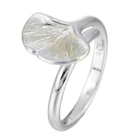 Sárgaréz Mandzsetta Finger Ring, Levél növényen, igazi ezüstözött, állítható & a nő, ólom és kadmium mentes, 14x9mm, Méret:6.5-8, Által értékesített PC