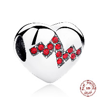 Thailand Sterling Silver European Bead, Heart, with letter pattern & without troll & with cubic zirconia, Hole:Approx 4.5mm, Sold By PC