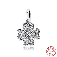 Thailand Sterling Silver European Pendant, Four Leaf Clover, different packing style for choice & without troll & with cubic zirconia, Hole:Approx 4.5mm, Sold By PC