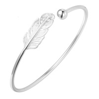 Brass Cuff Bangle, Leaf, real silver plated, for woman, lead & cadmium free, 23mm, Inner Diameter:Approx 60mm, Length:Approx 7 Inch, Sold By PC
