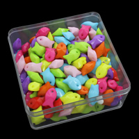 Solid Color Akryl perler, med Plastboks, Fisk, facetteret & ensfarvet, blandede farver, 18x10x8.5mm, 94x94x41mm, Hole:Ca. 1mm, 150G/Box, Solgt af Box