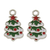Tibetan Style Christmas Pendants, Christmas Tree, silver color plated, Christmas jewelry & enamel, lead & cadmium free, 14.50x26x1.50mm, Hole:Approx 2.5mm, 100Bags/Bag, Sold By Bag