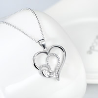 Cubic Zircon Micro Pave 925 Sterling Silver Necklace, Heart, oval chain & micro pave cubic zirconia & for woman, 23x29mm, 1.2mm, Sold Per Approx 18 Inch Strand