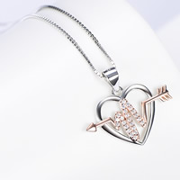 Cubic Zircon Micro Pave 925 Sterling Silver Necklace, Heart, plated, box chain & micro pave cubic zirconia & for woman & two tone, 23.7x20.7mm, 0.8mm, Sold Per Approx 18 Inch Strand
