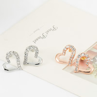 Rhinestone Earring Zinc Alloy stainless steel post pin Heart plated with rhinestone lead & cadmium free Sold By Pair