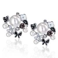 Rhinestone Earring Zinc Alloy with ABS Plastic Pearl & plastic earnut stainless steel post pin Flower platinum color plated enamel & with rhinestone lead & cadmium free 20mm Sold By Pair