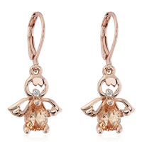 Zinc Alloy Lever Back Earring brass earring lever back clip Angel rose gold color plated with cubic zirconia & faceted & with rhinestone lead & cadmium free Sold By Pair
