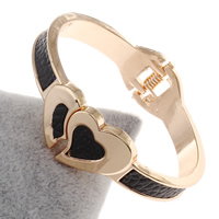 Brass Bangle, with PU Leather, Heart, gold color plated, for woman, nickel, lead & cadmium free, 57x56x17mm, Inner Diameter:Approx 49mm, Length:Approx 6 Inch, Sold By PC