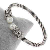 Brass Cuff Bangle with ABS Plastic Pearl antique silver color plated for woman nickel lead & cadmium free Inner Approx 59mm Length Approx 7 Inch Sold By PC