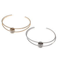 Brass Cuff Bangle, plated, for woman & with rhinestone, more colors for choice, nickel, lead & cadmium free, 68x64x11.50mm, Inner Diameter:Approx 65mm, Length:Approx 8 Inch, Sold By PC